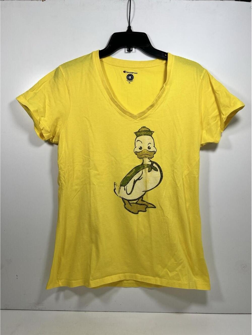 Oregon Ducks Champion Women Sz XL V-Neck Yellow Tshirt